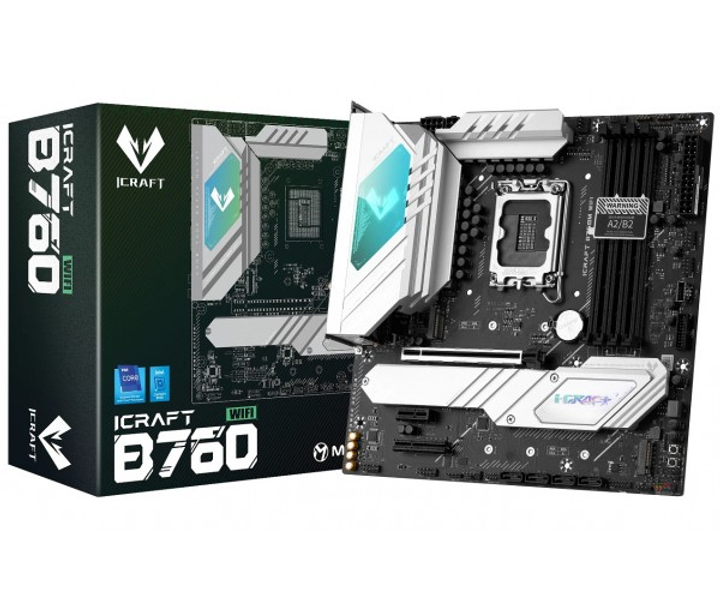 Мат.плата LGA1700, Maxsun iCraft B760M WIFI, B760, 4xDDR5, Int.Video(CPU), 4xSATA3, 1xPCI-E 16x 5.0, 1xPCI-E 4x 3.0, 1xPCI-E 1x, 3xM.2 4.0, RTL8125B, 4xUSB3.2/4xUSB2.0, 1xUSB TypeC 3.2, DP/HDMI, WiFi 6E+BT5.3, 17phase, ARGB,MicroATX (MS-iCraft B760M WIFI) - изображение 1