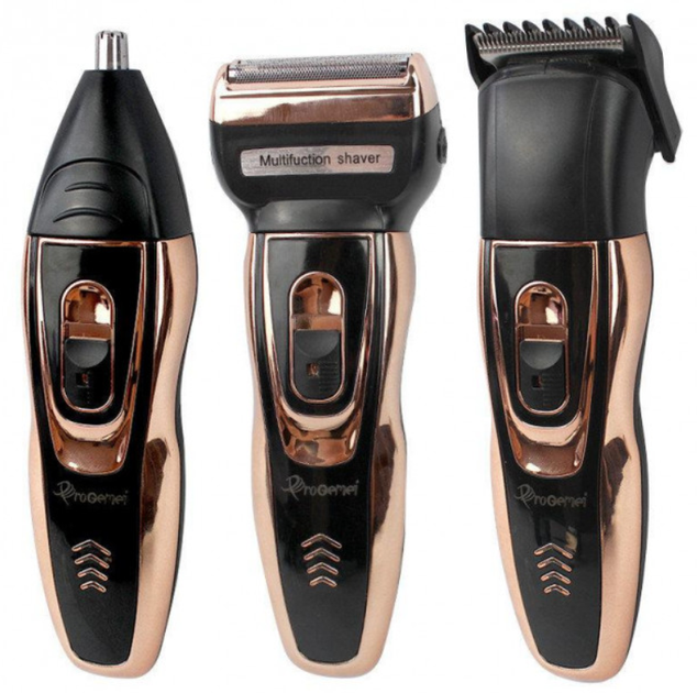 Мужской триммер ProGemei Gold GM-595 аккумуляторная бритва для стрижки волос и бороды 3 Вт черный/золотистый - Фото 3 Мужской триммер ProGemei Gold GM-595 аккумуляторная бритва для стрижки волос и бороды 3 Вт черный/золотистый - изображение 3
