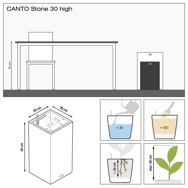 Вазон Lechuza Canto Stone 30 high Кварцевый Белый (13607 / 4008789136077) - Фото 3 Вазон Lechuza Canto Stone 30 high Кварцевый Белый (13607 / 4008789136077) - изображение 3