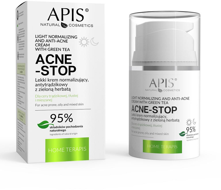 Крем для обличчя Apis Acne-Stop Light Normalizing Cream легкий нормалізуючий крем проти акне із зеленим чаєм 50 мл (5901810000608) - зображення 1