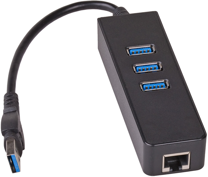 USB хаб Akyga AK-AD-32 USB 3.0 3-port + Ethernet Black - зображення 1