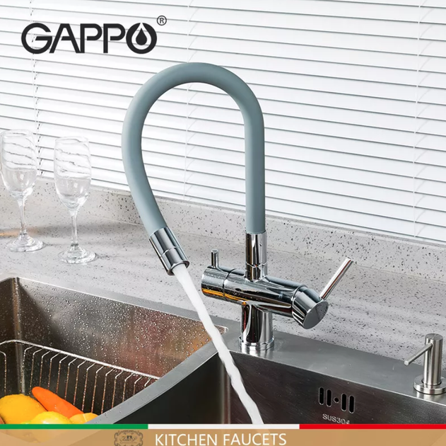 Смеситель для кухни с подключением к фильтру GAPPO G4398-30 с гибким изливом, серый/хром - изображение 3