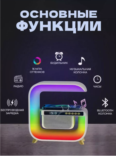 Умная колонка музыкальная с беспроводной зарядкой RGB G3 белая - изображение 2