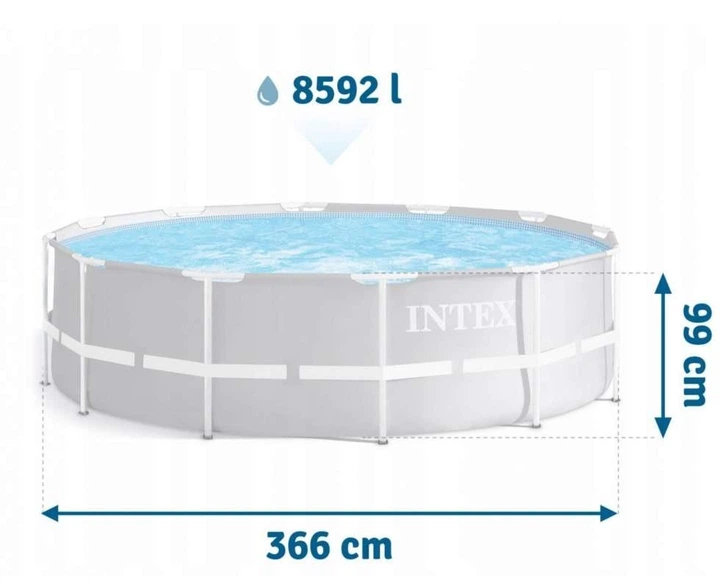 Круглый каркасный бассейн Intex 26716 с лестницей и насосом-фильтром, 366x99см 8503л - изображение 3