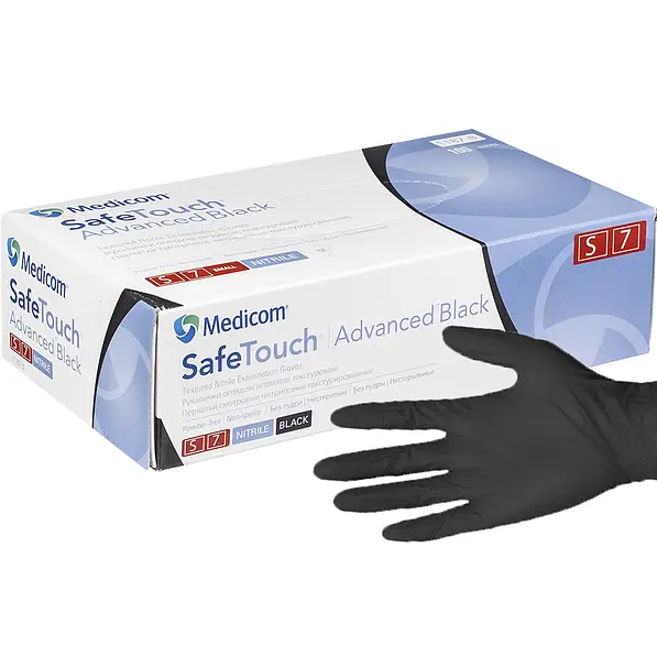 Рукавички нітрилові Medicom SafeTouch Advanced S 1187P-B Чорні 100 шт - зображення 1