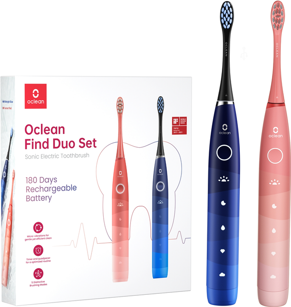 Електрична зубна щітка Oclean Find Duo Set Red and Blue (2 шт) - зображення 1