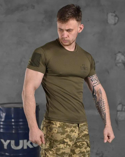 Тактична чоловіча футболка з написом ЗСУ потовідвідний XL олива (85683) - зображення 2