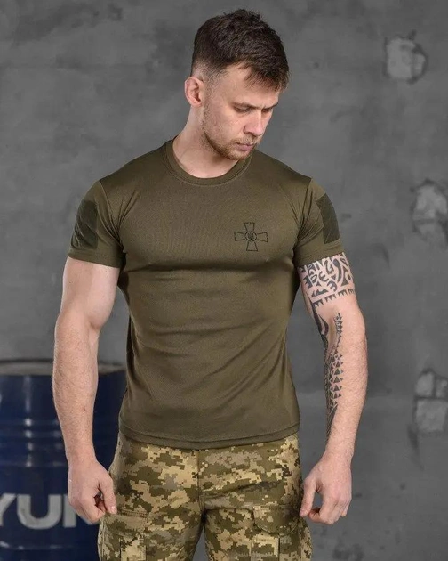 Тактична чоловіча футболка з написом ЗСУ потовідвідний L олива (85683) - зображення 1