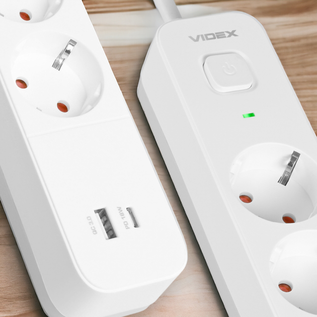 Сетевой удлинитель 3 м 4 гнезда с USB (QC3.0) и USB-C (PD18W) заземлением и кнопкой VIDEX VF-PD43G1QC1PD-W - Фото 2 Сетевой удлинитель 3 м 4 гнезда с USB (QC3.0) и USB-C (PD18W) заземлением и кнопкой VIDEX VF-PD43G1QC1PD-W - изображение 2