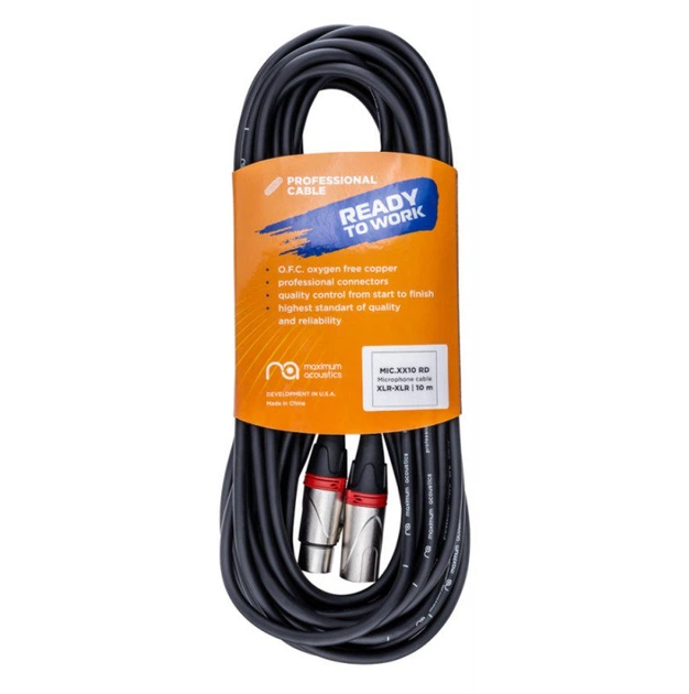Микрофонный аудио кабель XLR Male — XLR Female Maximum Acoustics MICXX10 (Red) OFC 10m - изображение 2
