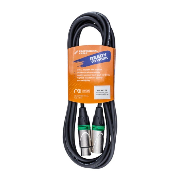 Микрофонный аудио кабель XLR Male — XLR Female Maximum Acoustics MICXX3 (Green) OFC 3m - изображение 2