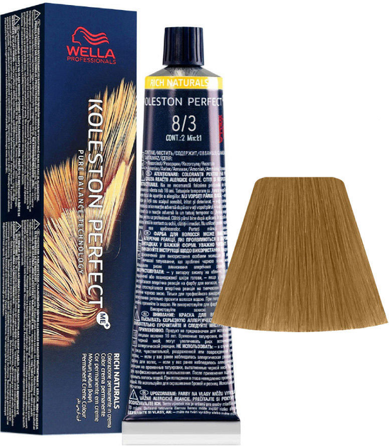 Trwała farba do włosów Wella Koleston Perfect Me + Rich Naturals 8 - 3 Light Blonde Gold 60 ml (8005610649443) - obraz 1