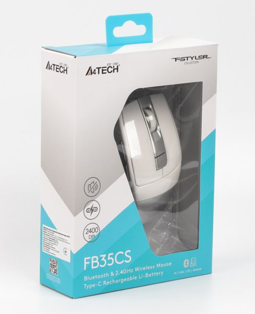 Мышь беспроводная A4Tech Fstyler FB35CS (Icy White), USB, цвет ледяно-белый - изображение 6