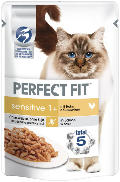 Вологий корм для котів Perfect Fit Sensitive 1+ з куркою 85 г (8410136010163) - зображення 1