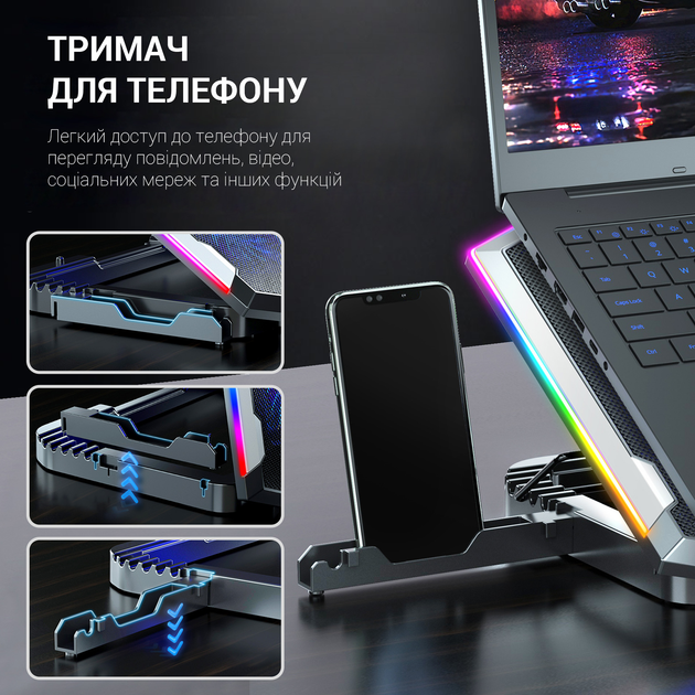 Охолоджуюча підставка для ноутбука GamePro CP870 Black - зображення 11