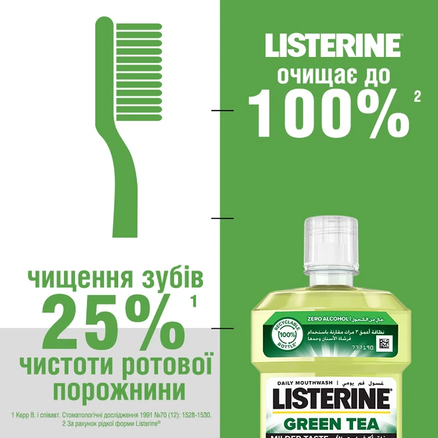 Ополаскиватель для ротовой полости Listerine Зеленый чай 250 мл (3574661253398/3574661253350) - Фото 4 Ополаскиватель для ротовой полости Listerine Зеленый чай 250 мл (3574661253398/3574661253350) - изображение 4