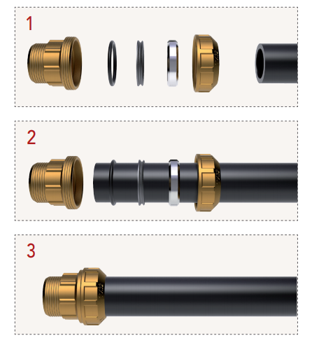 Муфта затискна 25 мм для поліетиленової ПНД труби латунна 3/4 "REMER 490RF3425 - зображення 2