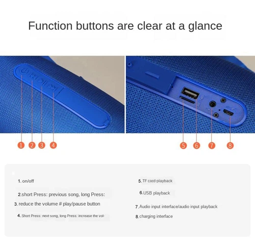 Портативная Bluetooth колонка TG534 SD IPX5 с ремешком Blue - Фото 5 Портативная Bluetooth колонка TG534 SD IPX5 с ремешком Blue - изображение 5