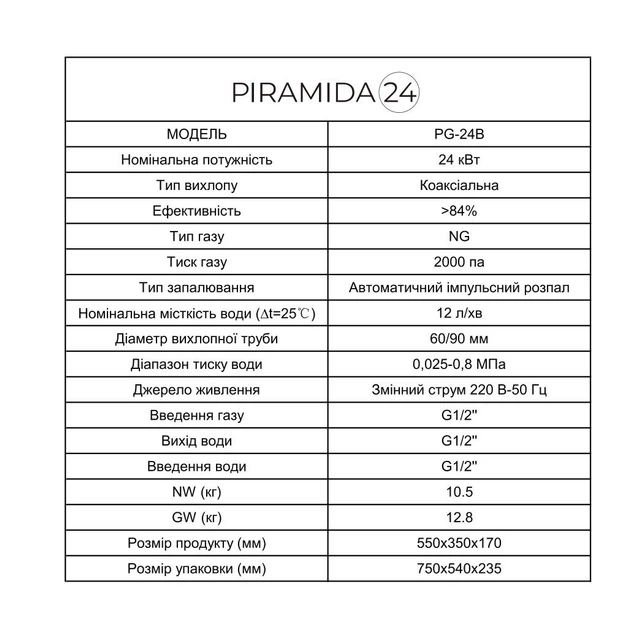 Колонка газовая турбо Piramida 24, PG-24C - Фото 8 Колонка газовая турбо Piramida 24, PG-24C - изображение 8