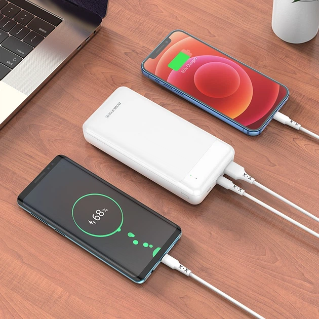 Повербанк BOROFONE 19A-20000мАч Power Bank 2хUSB, MicroUSB/Type-C, протиударний, вогнетривкий Білий - Фото 2 Повербанк BOROFONE 19A-20000мАч Power Bank 2хUSB, MicroUSB/Type-C, протиударний, вогнетривкий Білий - зображення 2