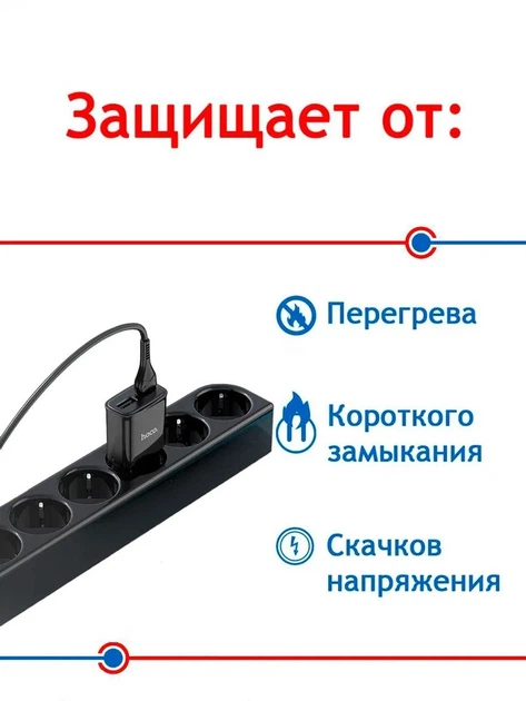 Мережевий зарядний пристрій 2USB Hoco 220V Блок живлення + кабель iPhone Lightning Black - зображення 3