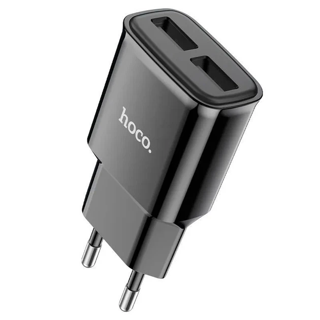 Мережевий зарядний пристрій 2USB Hoco 220V Блок живлення + кабель iPhone Lightning Black - зображення 8