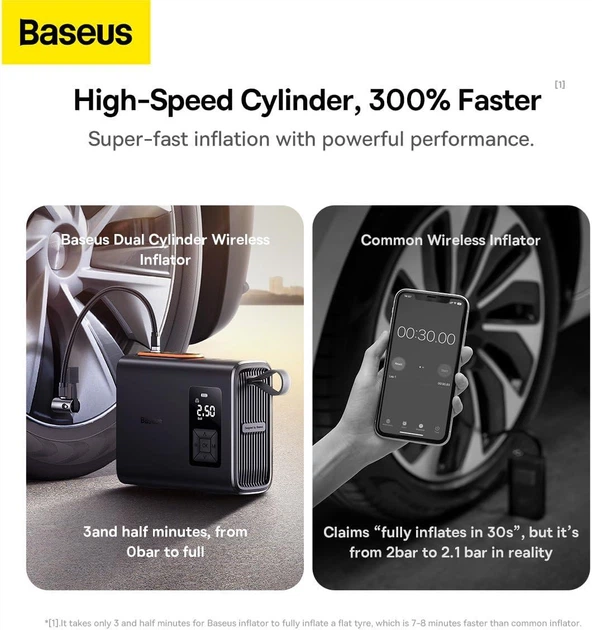 Автомобильный насос компрессор Baseus EnergyPump Mega Series Dual Cylinder Wireless Inflator, Black - изображение 5