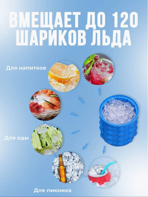 Форма для льда силиконовая контейнер ведерко Ice Cube Maker Genie 50*50 голубая - Фото 4 Форма для льда силиконовая контейнер ведерко Ice Cube Maker Genie 50*50 голубая - изображение 4