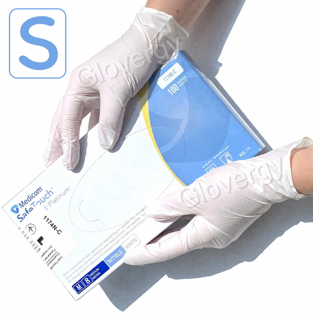 Рукавички нітрилові Medicom SafeTouch Advanced Platinum розмір S білого кольору 100 шт - зображення 1