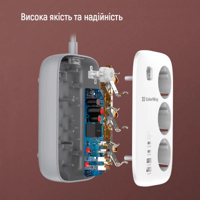 Мережевий фільтр живлення ColorWay CW-CHE34PDW 3 розетки/4USB (CW-CHE34PDW) - зображення 5