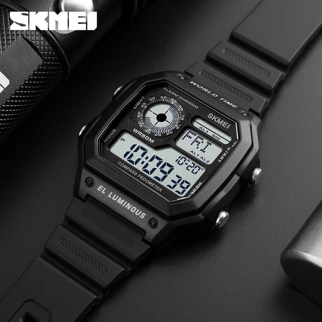 Мужские спортивные водонепроницаемые наручные часы Skmei 1299 (Черный) - изображение 4