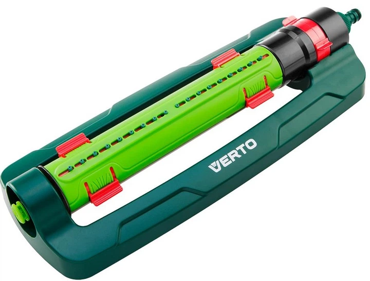 Зрошувач дощовий Verto, дощувач маятниковий, 1/2"-3/4", 18 сопел, регулювання діапазону та ширини поливу, площа розпилення 15х19 м - Фото 1 Зрошувач дощовий Verto, дощувач маятниковий, 1/2"-3/4", 18 сопел, регулювання діапазону та ширини поливу, площа розпилення 15х19 м - изображение 1