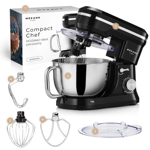 Тестомес миксер планетарный Mozano Compact Chef 1700 Вт Black - Фото 5 Тестомес миксер планетарный Mozano Compact Chef 1700 Вт Black - изображение 5