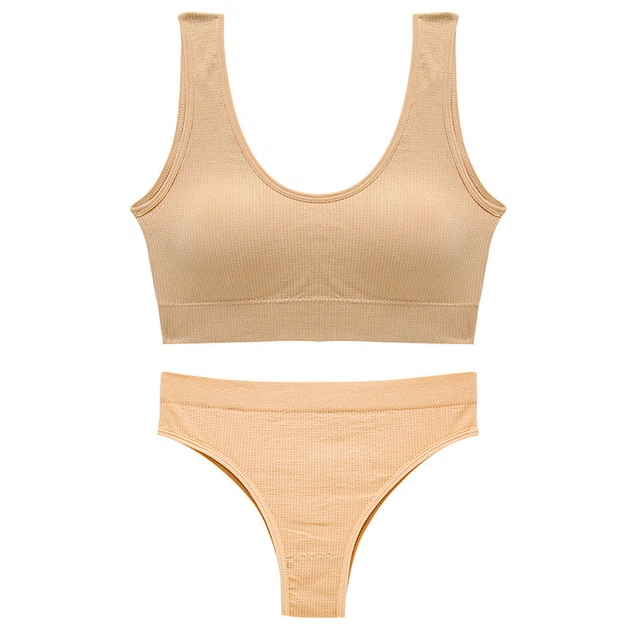 Комплект нижнего белья в рубчик топ бюстгальтер трусики Honey Fashion Accessories One Size S/M бежевый (2-166) - изображение 2