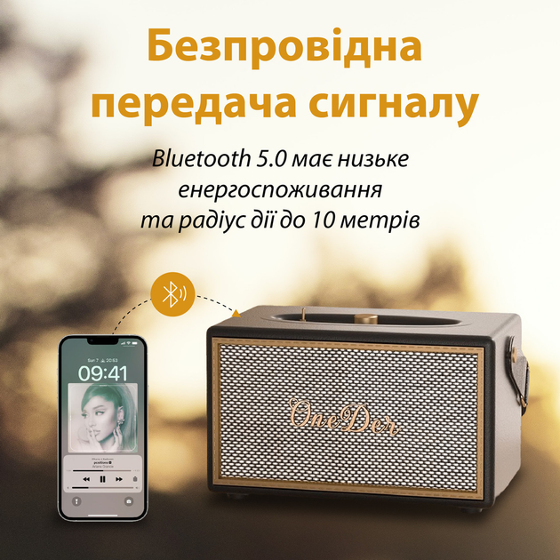Портативна колонка OneDer Platinum C20 коричнева Bluetooth потужна колонка акустика TF/USB/AUX 40 Вт (D6BR) - зображення 5