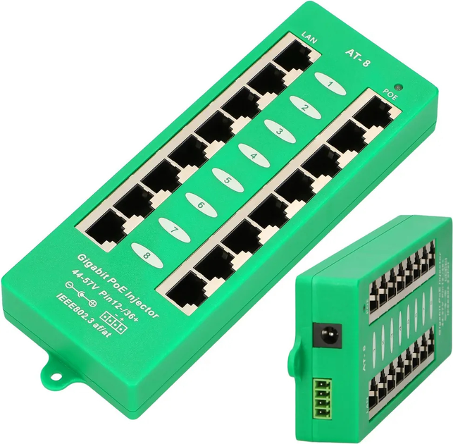 Активний POE-інжектор Extralink 8-портовий гігабітний 802.3AT/AF режим A (EX.12561) - зображення 6