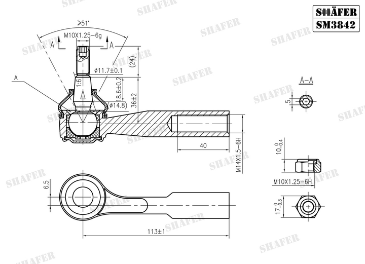 Рулевой наконечник Citroen Nemo, Fiorino, Linea, Qubo, Bipper, 07-, правый SM3842 Shafer - изображение 2