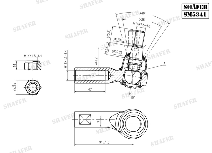 Рулевой наконечник VW Touareg, Q7, Cayenne, 03-10, левый SM5341 Shafer - изображение 2