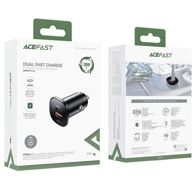 Автомобильное зарядное устройство Acefast B1 mini 38W (USB-C+USB-A) dual-port metal car charger Black - Фото 5 Автомобильное зарядное устройство Acefast B1 mini 38W (USB-C+USB-A) dual-port metal car charger Black - изображение 5