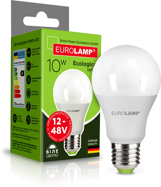 Светодиодная лампа EUROLAMP LED ECO A60 10W E27 4000K 12-48V 2шт ...
