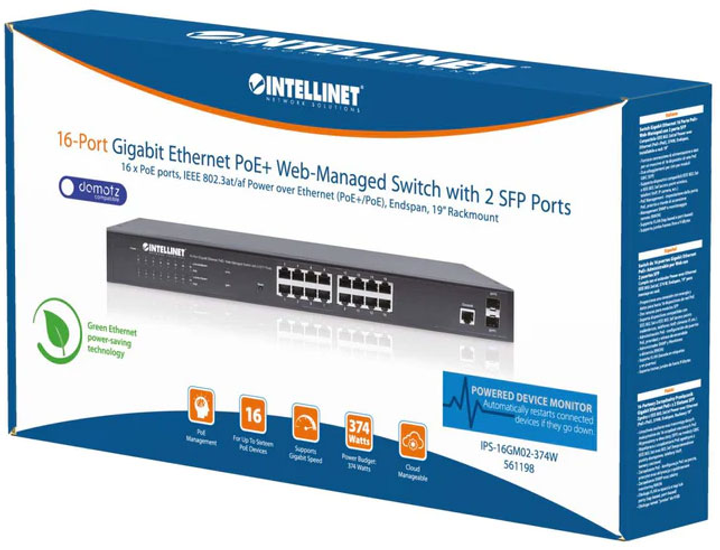 Комутатор Intellinet 561198 2x SFP 16x 10/100/1000 PoE+ (766623561198) - зображення 5