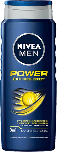 Żel pod prysznic Nivea Men Shower Gel 24H Fresh Effect 3 w 1 500 ml (9005800286556) - obraz 1