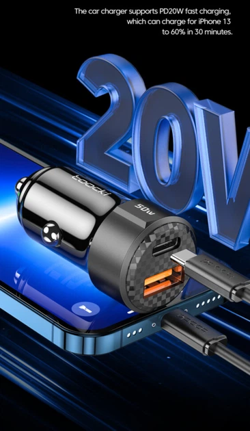 Автомобільний зарядний пристрій toocki TQ-CC25 50W Швидка зарядка PD3.0 Type C Quick Charge 3.0 USB White (730211951721) - Фото 4 Автомобільний зарядний пристрій toocki TQ-CC25 50W Швидка зарядка PD3.0 Type C Quick Charge 3.0 USB White (730211951721) - зображення 4