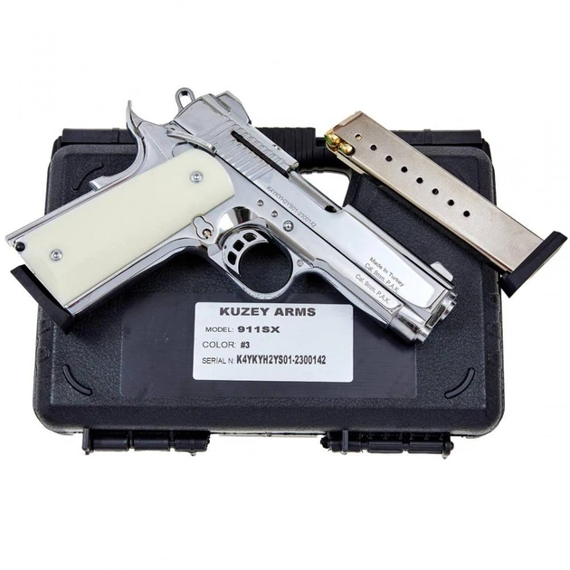 Стартовый пистолет Kuzey Arms 911-SX#3 Shiny Chrome Plating/White Grips - изображение 3