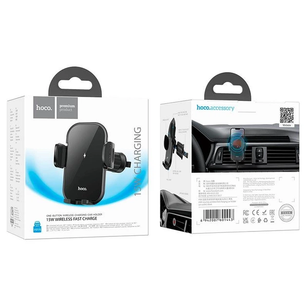 Держатель с беспроводной зарядкой HOCO HW4 Journey wireless fast charging car holder (air outlet) - изображение 4