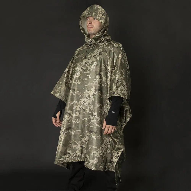 Дождевик пончо для военных, плащ-палатка тактический камуфляж пиксель на кнопках - изображение 2