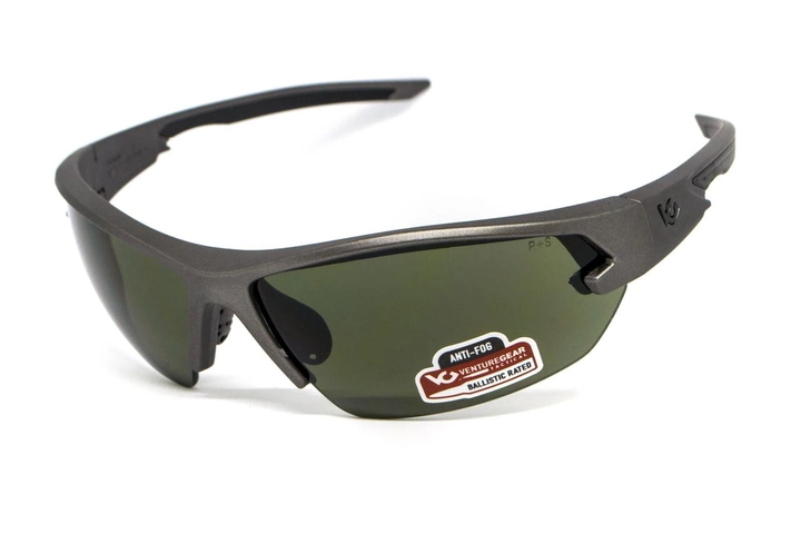 Защитные очки Venture Gear Tactical Semtex 2.0 Gun Metal (forest gray) Anti-Fog, чёрно-зелёные в оправе цвета темный металик - изображение 1
