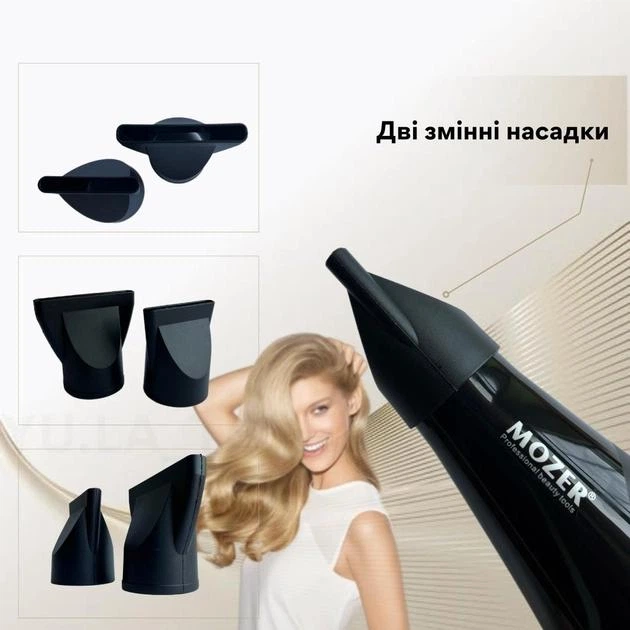 Профессиональный мощний фен для волос Mozer 6000 Вт для бистрой сушке Черный - изображение 3