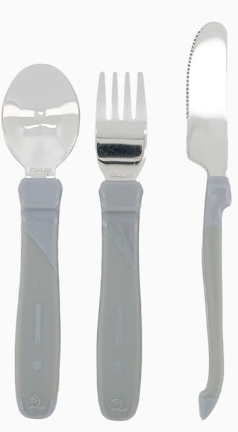 Zestaw sztućców Twistshake Learn Cutlery Stainless Steel 12 m + Pastel Grey dla dzieci 3 szt (7350083122148) - obraz 1