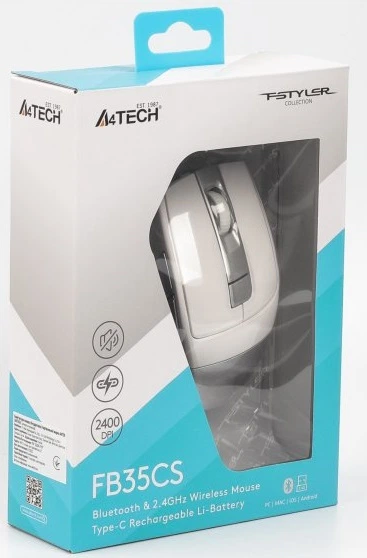 Мышь A4Tech Fstyler FB35CS, Icy White USB, wireless, беcшумная, BT+RF (Combo) встроенный Li аккумулятор - изображение 4